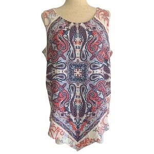 Boho Paisley Tunic Top XL NWT Red Blue Sleeveless Flowy Festival Patriotic